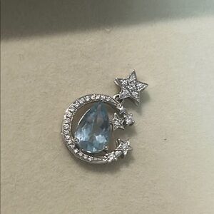 18k white gold natural diamond natural Santa Maria aquamarine pendant